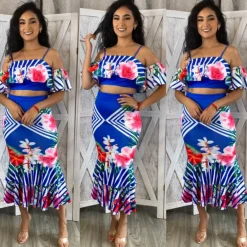 Floral Bliss Skirt Set (Blue)