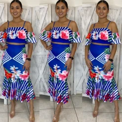 Floral Bliss Skirt Set (Blue)