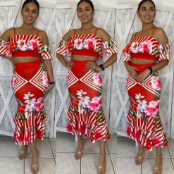 Floral Bliss Skirt Set (Red)
