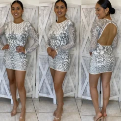 Monserrat Sequin Dress - White Silver